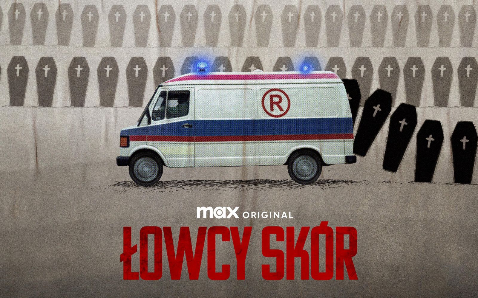 Łowcy Skór, serial dokumentalny, Max Original, stary polski ambulans na tle trumien
