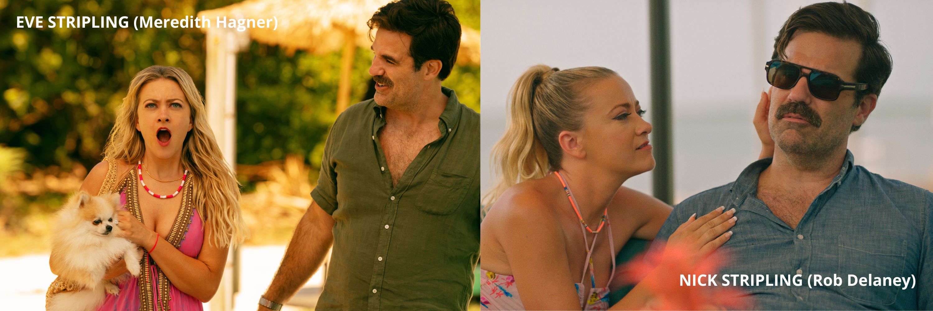 Małpi biznes, Bad Monkey, czarna komedia Apple TV+, Eve Stripling (Meredith Hagner) i Nick Stripling (Rob Delaney)