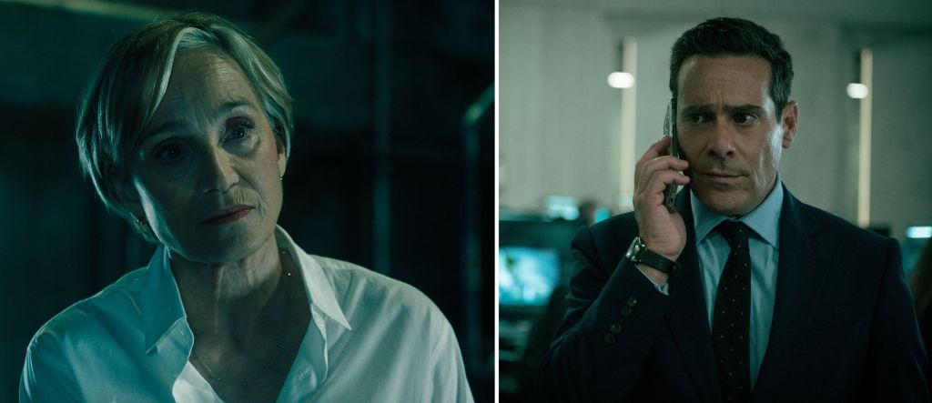 Kristin Scott Thomas jako Diana Taverner oraz James Callis w serialu "Kulawe konie" (Slow Horses), Apple TV